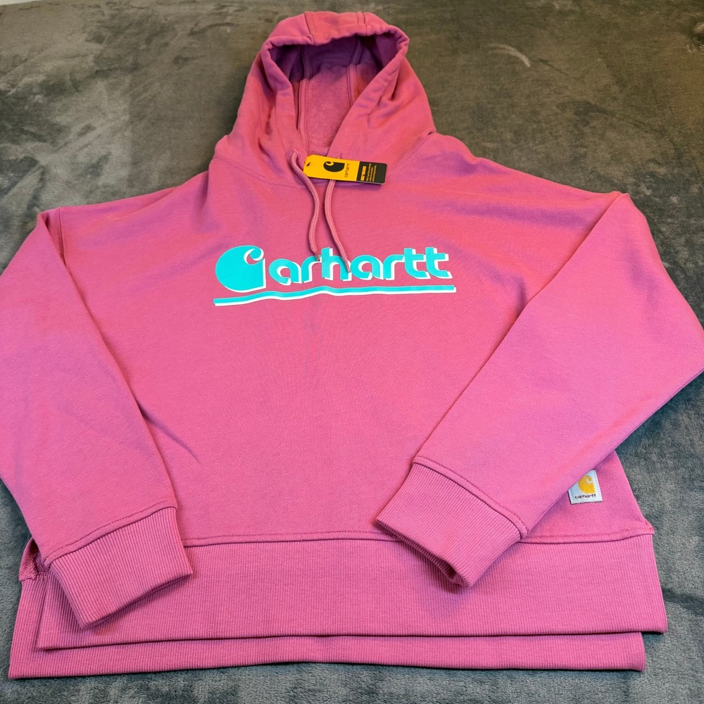 Carhartt Loose Fit Graphic Hoodie Sweatshirt Pink Tencel Womens Small (4-6) NWT